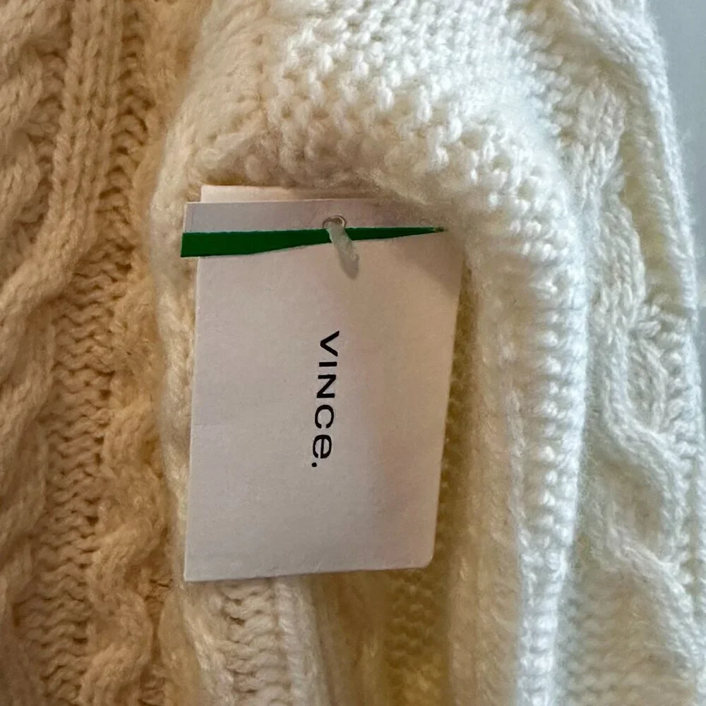 NEW VINCE Triple Braid Cable Wool Cashmere Blend Cardigan Sweater Off White - Picture 6 of 7